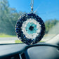 Handmade Evil Eye Nazar Boncuk Pendant with Chain for Rearview Mirror Hanging or Wall Hanging Lapis Lazuli, Crystal, Apatite