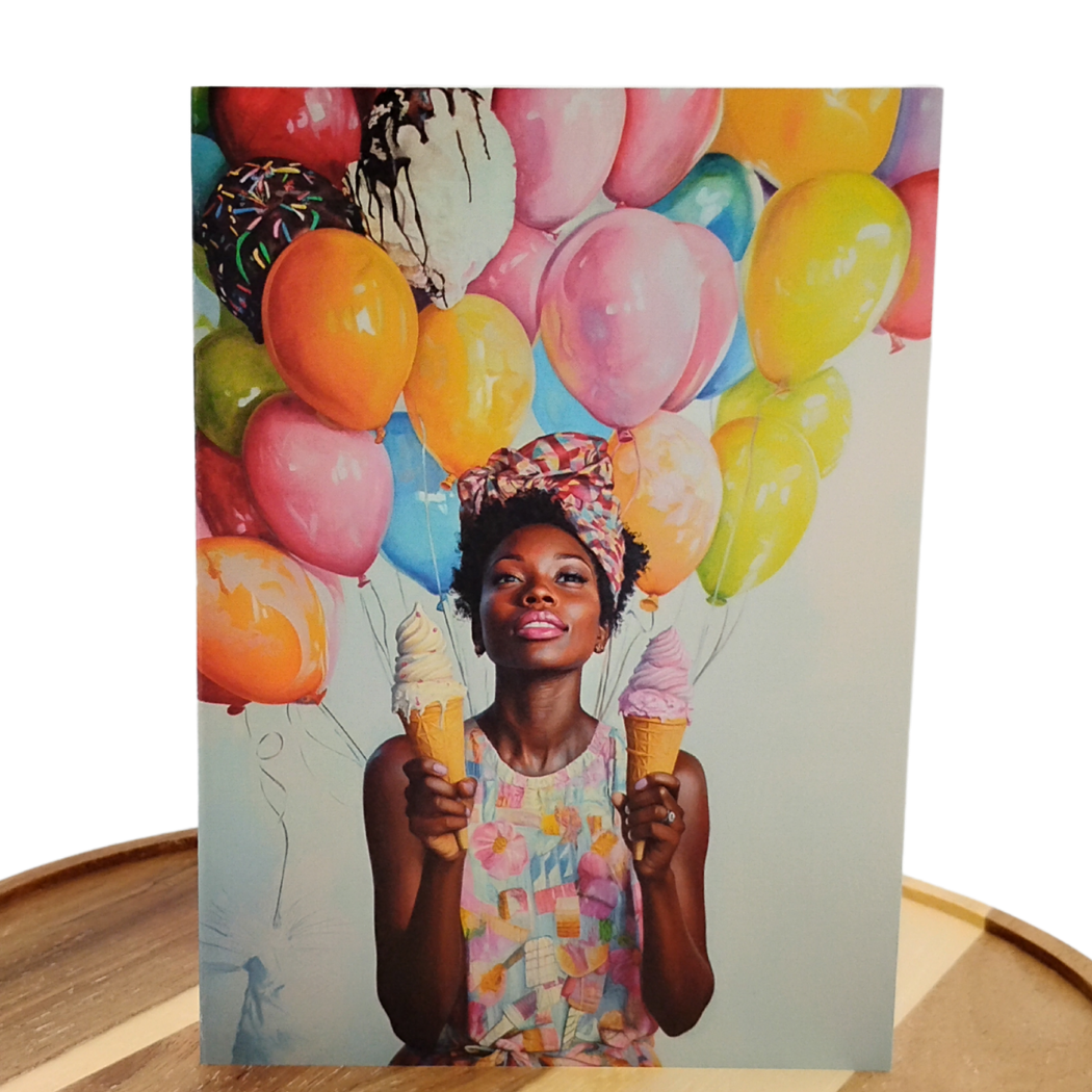 Ice Cream & Balloons - Happy Birthday Greeting Card