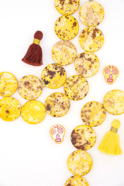 Yellow Full Moon Coin Bone Bead, 25mm, 8 pieces