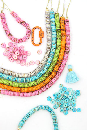 Bright & Speckled Bone Beads: Heishi Disc Spacers, 8x2mm, 90+ beads