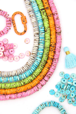 Bright & Speckled Bone Beads: Heishi Disc Spacers, 8x2mm, 90+ beads