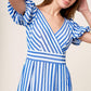 SUNSET STEPS BLUE WOVEN MIDI DRESS