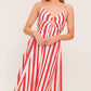 DREAM PETALS RED STRIPE WOVEN ANKLE DRESS