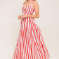 DREAM PETALS RED STRIPE WOVEN ANKLE DRESS