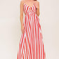 DREAM PETALS RED STRIPE WOVEN ANKLE DRESS