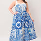 BLUE MAJOLICA CHARM WOVEN MIDI DRESS