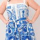 BLUE MAJOLICA CHARM WOVEN MIDI DRESS