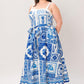 BLUE MAJOLICA CHARM WOVEN MIDI DRESS