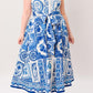 BLUE MAJOLICA CHARM WOVEN MIDI DRESS