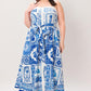 BLUE MAJOLICA CHARM WOVEN MIDI DRESS