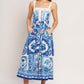 BLUE MAJOLICA CHARM WOVEN MIDI DRESS