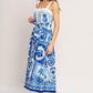 BLUE MAJOLICA CHARM WOVEN MIDI DRESS