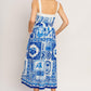 BLUE MAJOLICA CHARM WOVEN MIDI DRESS