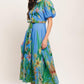 PALM SERENADE BLUE WOVEN MIDI DRESS