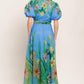 PALM SERENADE BLUE WOVEN MIDI DRESS