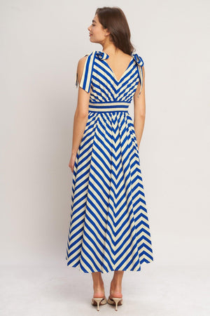 BLUE VOYAGE STRIPE WOVEN MIDI DRESS