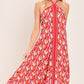 TROPICAL TEMPTATION HALTER WOVEN MIDI DRESS