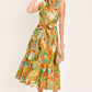 TROPICAL BLOOM TIERED WOVEN MINI SHIRT DRESS