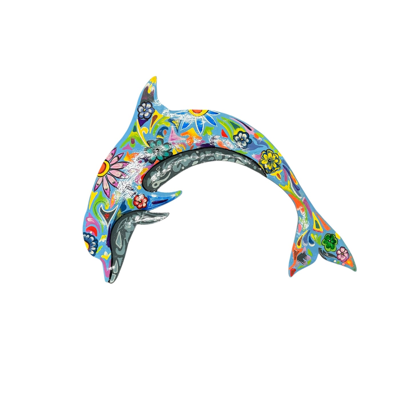 Painted Dolphin Metal Art - Blue