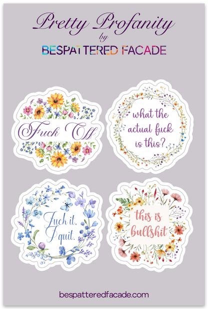 Bespattered Facade Pretty Profanity Floral Watercolor Flowers Sticker Sheet