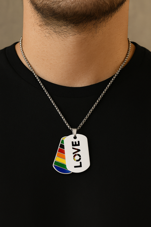 Pride "Dog Tags" Style Necklace – Rainbow Flag Stainless Steel Pendant (Pride, Love, Equality Designs)