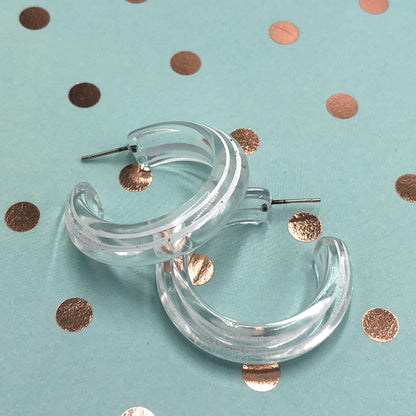 Clear & White Pinstripe Hoop Earrings *As IS