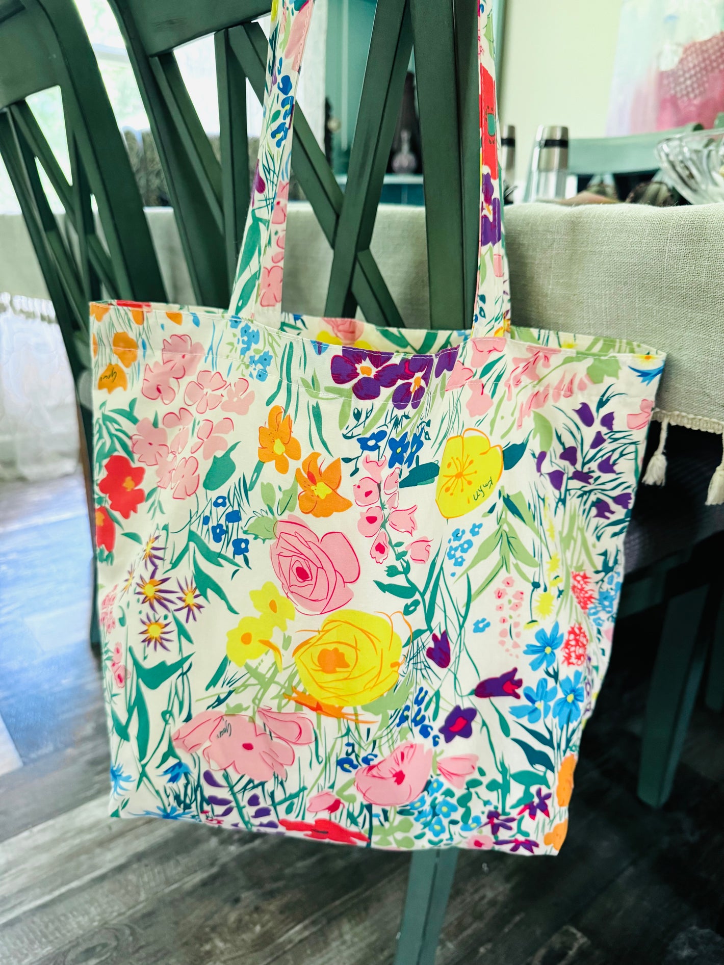 Rainbow Floral Tote Bag