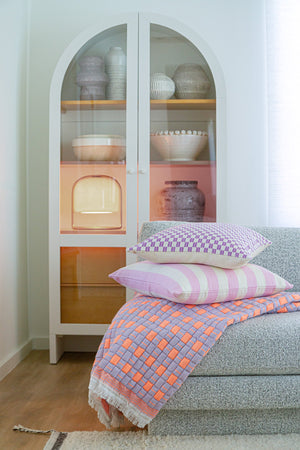 Quilted Sujani Throw Blanket - Pastel Lilac and Neon Orange