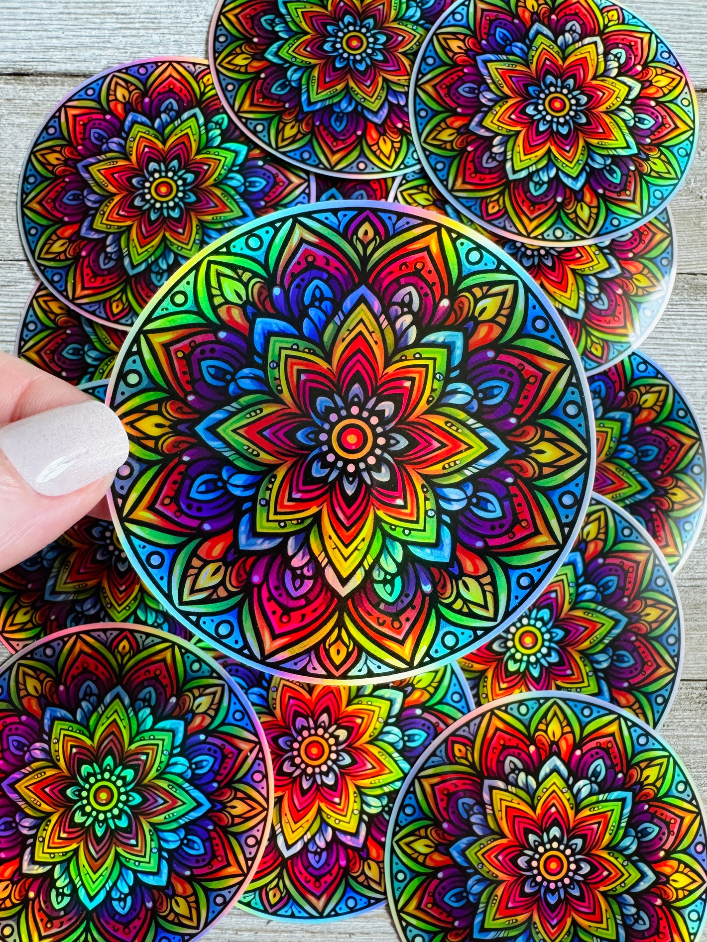 Bespattered Facade Holographic Rainbow Floral Mandala Sticker