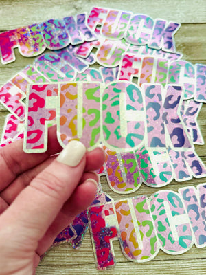 Bespattered Facade Everyone's Favorite Word Glitter Sticker - Rainbow Leopard