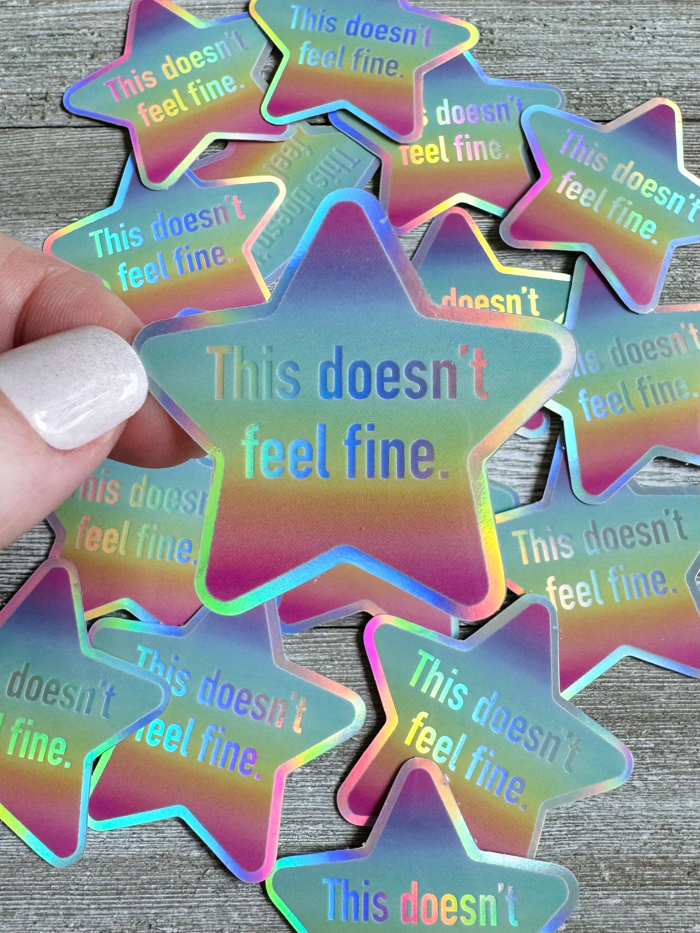 Bespattered Facade Holographic Rainbow This Doesn't Feel Fine Sticker