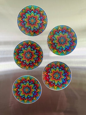 Bespattered Facade Holographic Rainbow Floral Mandala Refrigerator Magnet