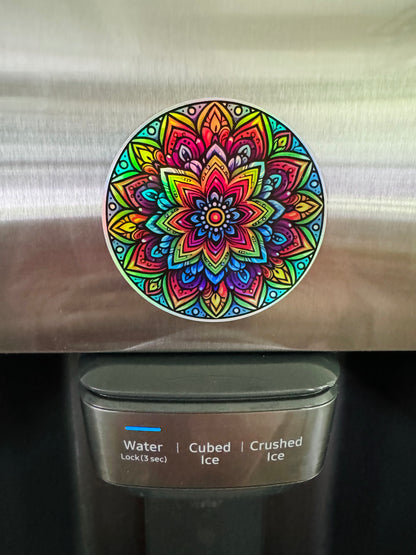 Bespattered Facade Holographic Rainbow Floral Mandala Refrigerator Magnet