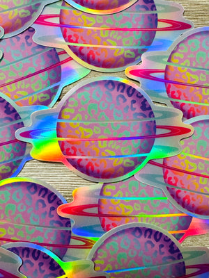 Bespattered Facade Holographic Rainbow Leopard Print Planet Sticker