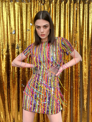 Any Old Iron Rainbow Fringe Dress