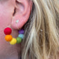 Rainbow Felt Ball Hoop Earring