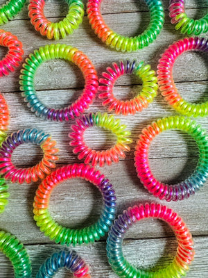Large Neon Rainbow Spiral Hair Tie Set