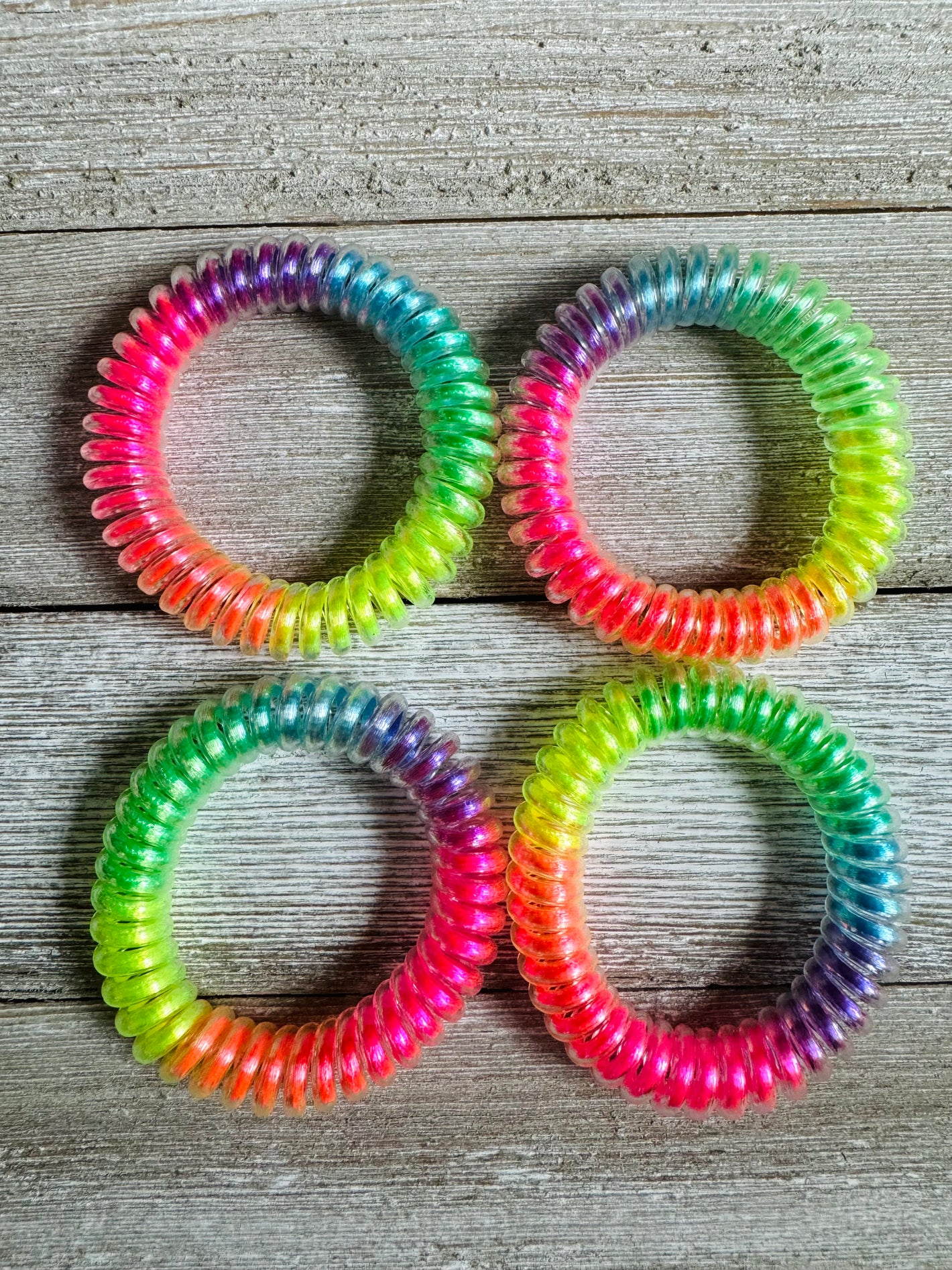 Large Neon Rainbow Spiral Hair Tie Set