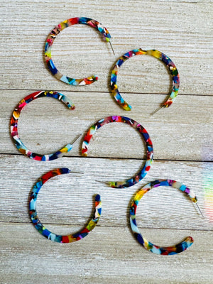 XL Rainbow Tortoise Hoop Earrings