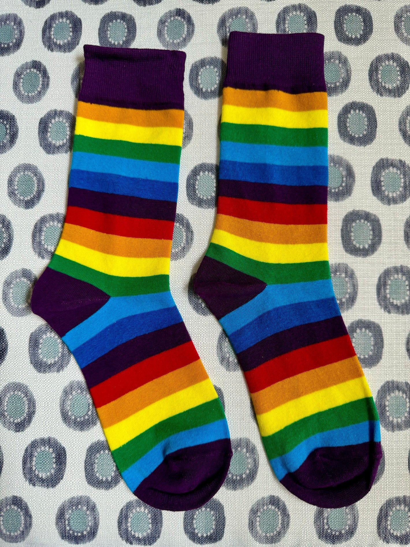 Team Purple Rainbow Stripes Unisex Adult Crew Socks