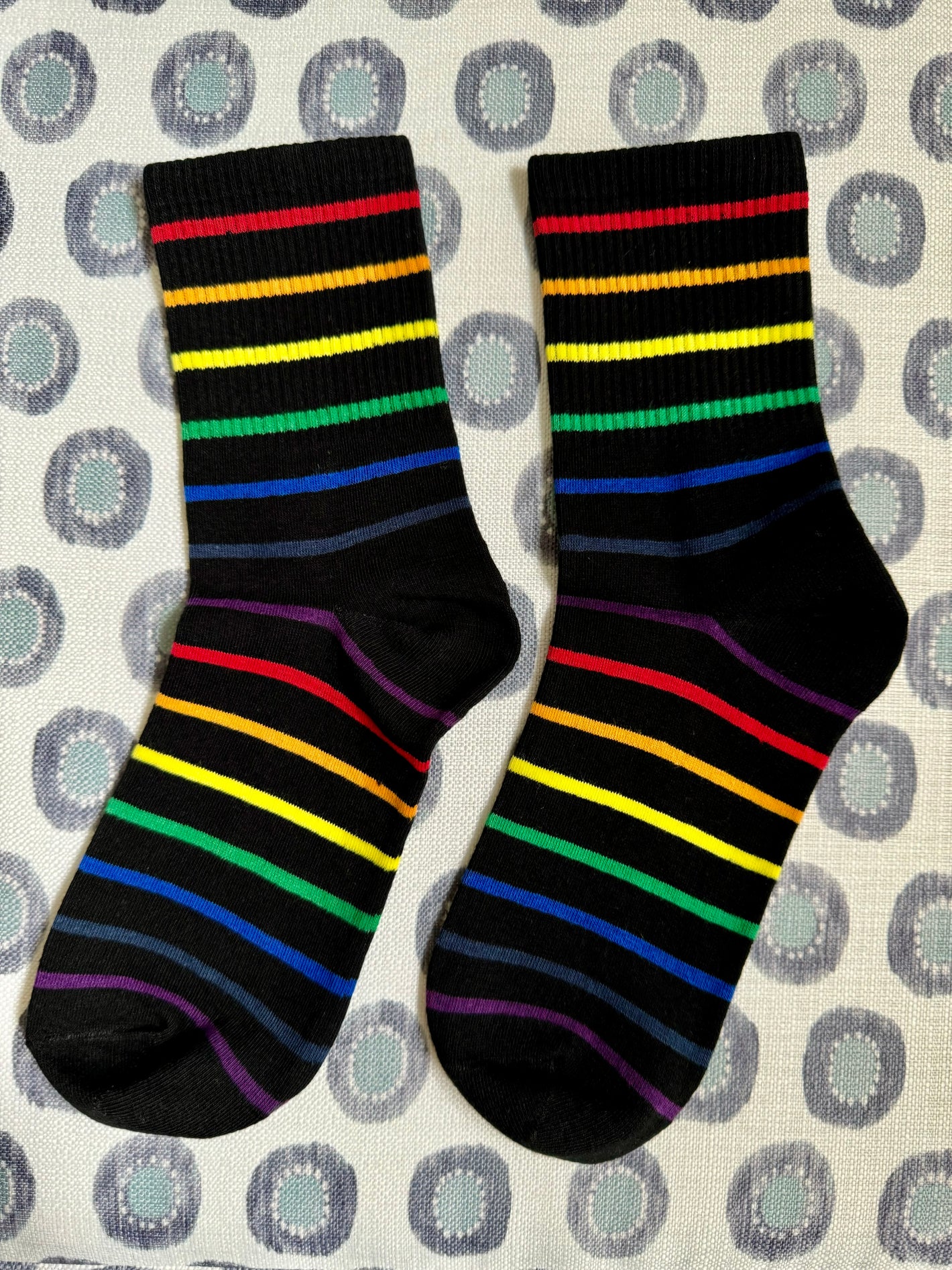 Rainbow Stripes Unisex Adult Ribbed Micro-Crew Socks