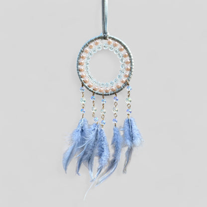 Grey Circle Round Dreamcatcher with Grey Feathers -- Rearview Mirror Hanging or Wall Hanging