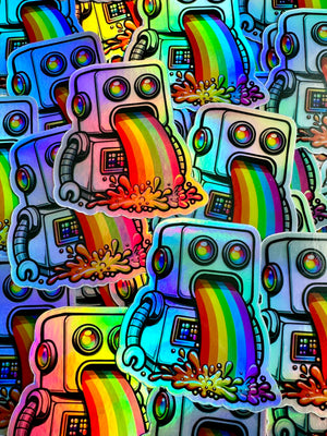 "BTS at Bespattered Facade" Holographic Rainbow Robot Sticker