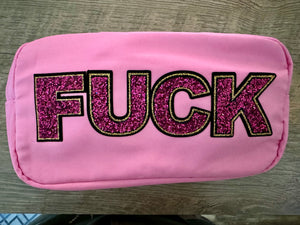 Pretty Profanity Pouch - Everyone's Favorite Word Pink Glitter Large Zip Pouch