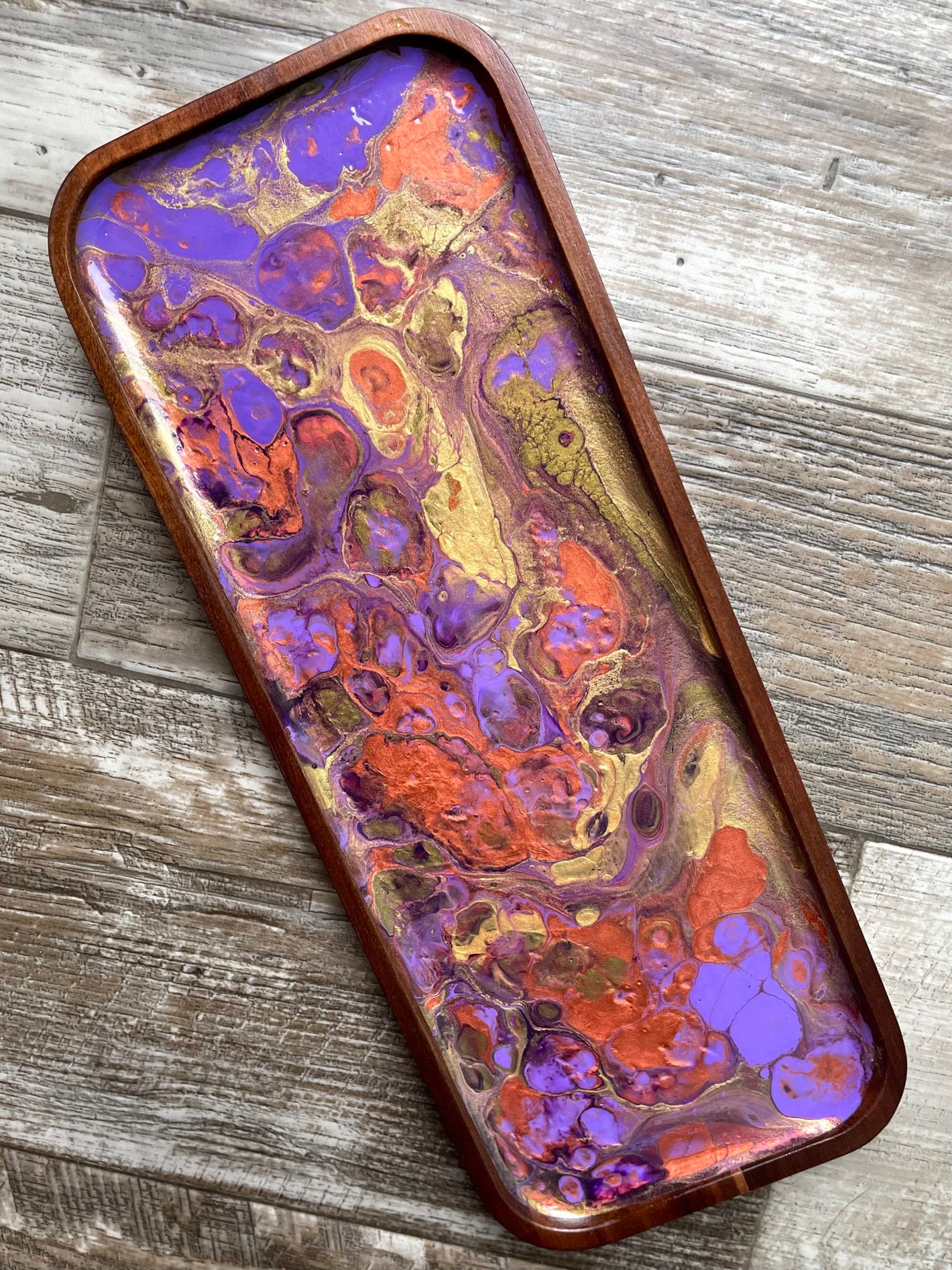 Purple Penny Medium Rectangular Acacia Wood Tray