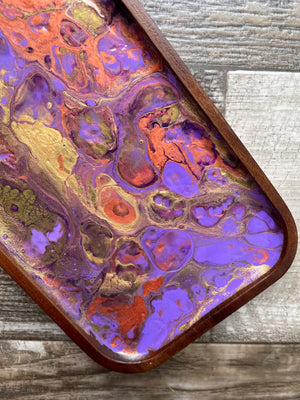 Purple Penny Medium Rectangular Acacia Wood Tray