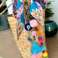 Colorful Beaded Pom Pom Tassel Keychain / Bag Charm