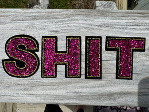 Everyone's Second Favorite Word Pink Glitter Gold Embroidered Patch Set