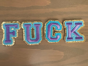 Everyone's Favorite Word Gold Glitter Blue and Purple Embroidered Patch Set