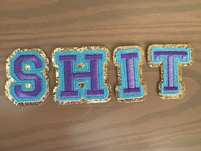 Everyone's Second Favorite Word Gold Glitter Blue and Purple Embroidered Patch Set